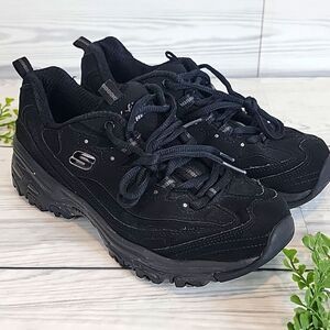 Skechers D'Lites Play On Shoe black leather Women's Size 8